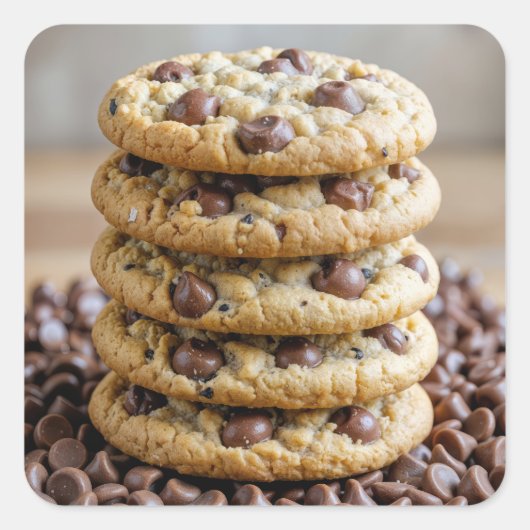 Chocolate Chip Cookies Op Chocoladebrokken Vierkante Sticker (Voorkant)