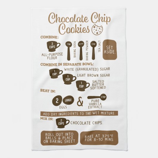 Chocolate Chip Cookies Recipe Tea Kitchen Towel Theedoek (Verticaal)