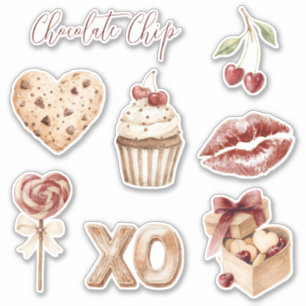 Chocolate Chip Hart Koekje Kersen Cupcake XO Sticker