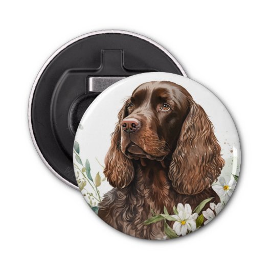 Chocolate Cocker Spaniel in Lilacs Button Flesopener (Voorkant)