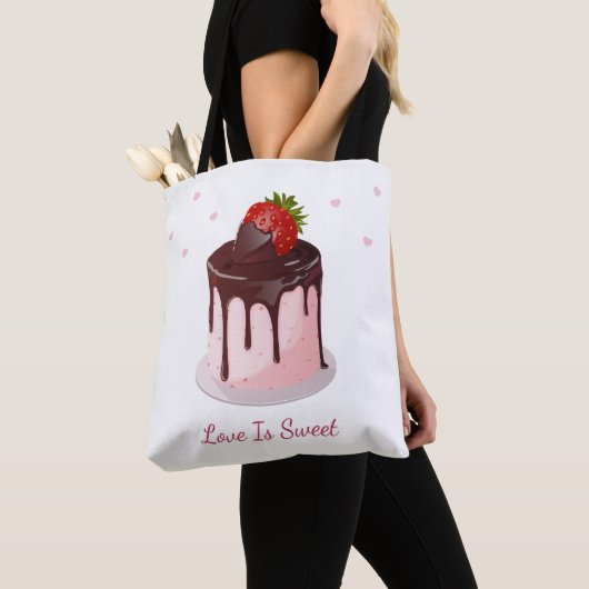 Chocolate Covered Strawberry Cake Love is Sweet Tote Bag (Dichtbij)