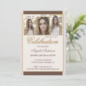 Chocolate Cream Gold Photo Afstuderen Invitation Kaart (Staand voorkant)
