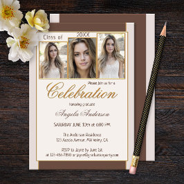 Chocolate Cream Gold Photo Afstuderen Invitation Kaart