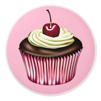Chocolate Cupcake met Cherry op top Keramische Knop