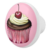 Chocolate Cupcake met Cherry op top Keramische Knop (Rechts)