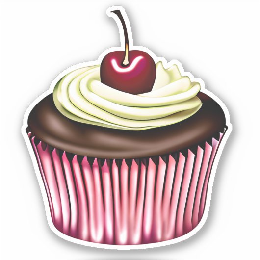 Chocolate Cupcake met Cherry op top Sticker (Voorkant)