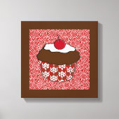 Chocolate Cupcake op rood en wit patroon Canvas Afdruk (Voorkant)