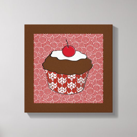 Chocolate Cupcake op rood en wit patroon Canvas Afdruk (Voorkant)