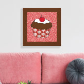 Chocolate Cupcake op rood en wit patroon Canvas Afdruk (Insitu (Woonkamer))