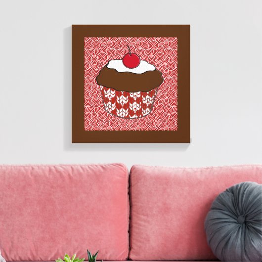 Chocolate Cupcake op rood en wit patroon Canvas Afdruk (Insitu (Woonkamer))