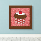 Chocolate Cupcake op rood en wit patroon Canvas Afdruk (Insitu (Houten vloer))
