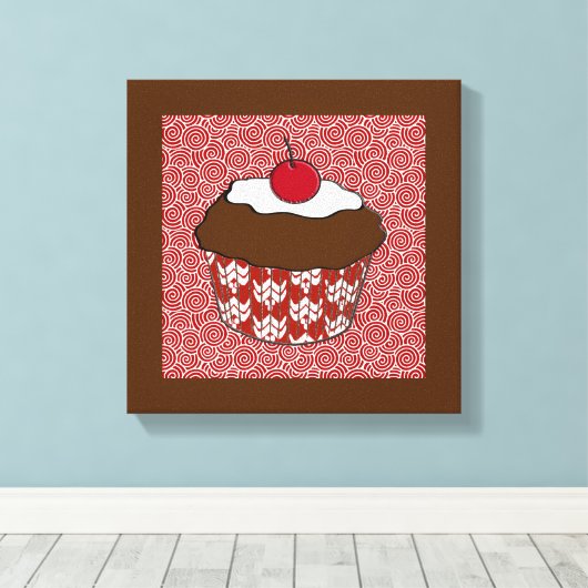 Chocolate Cupcake op rood en wit patroon Canvas Afdruk (Insitu (Houten vloer))