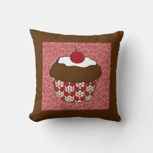 Chocolate Cupcake op rood en wit patroon Kussen