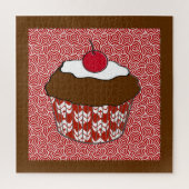 Chocolate Cupcake op rood en wit patroon Legpuzzel (Verticaal)