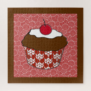 Chocolate Cupcake op rood en wit patroon Legpuzzel