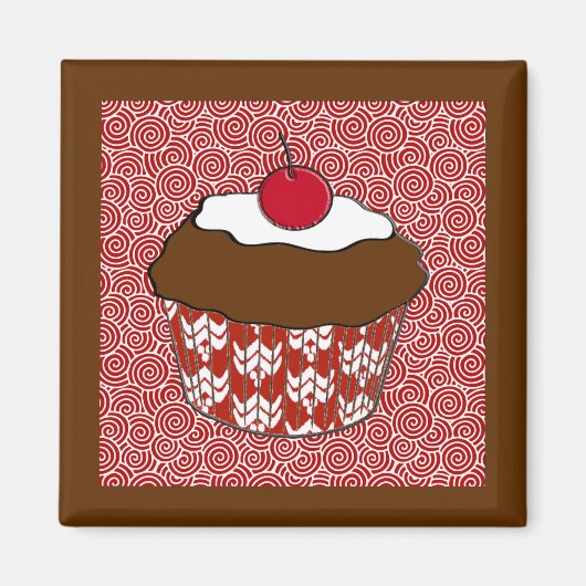 Chocolate Cupcake op rood en wit patroon Magneet (Voorkant)
