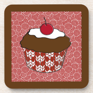 Chocolate Cupcake op rood en wit patroon Onderzetter