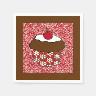 Chocolate Cupcake op rood en wit patroon Servet
