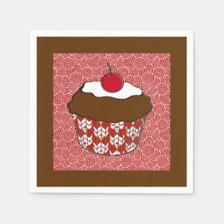 Chocolate Cupcake op rood en wit patroon Servet
