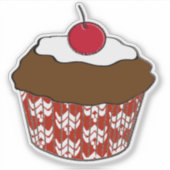 Chocolate Cupcake op rood en wit patroon Sticker (Voorkant)