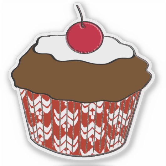 Chocolate Cupcake op rood en wit patroon Sticker (Voorkant)