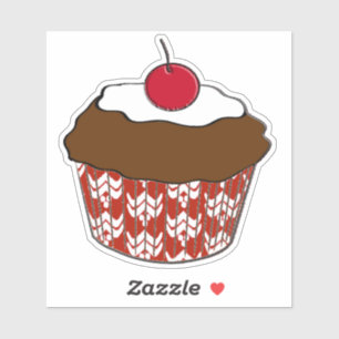 Chocolate Cupcake op rood en wit patroon Sticker