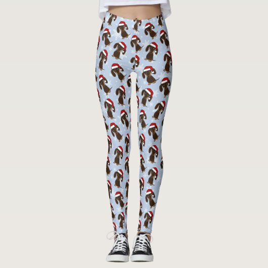 Chocolate Dachshund Schattigee Kersthondenvakantie Leggings (Voorkant)