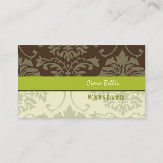 Chocolate Damask, bruiloft planners visitekaartjes (Voorkant)