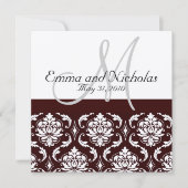 Chocolate Damask Monogram Weddenschap Kaart (Voorkant)