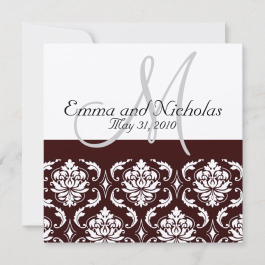 Chocolate Damask Monogram Weddenschap Kaart (Voorkant)