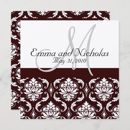 Chocolate Damask Monogram Weddenschap Kaart (Voorkant / Achterkant)