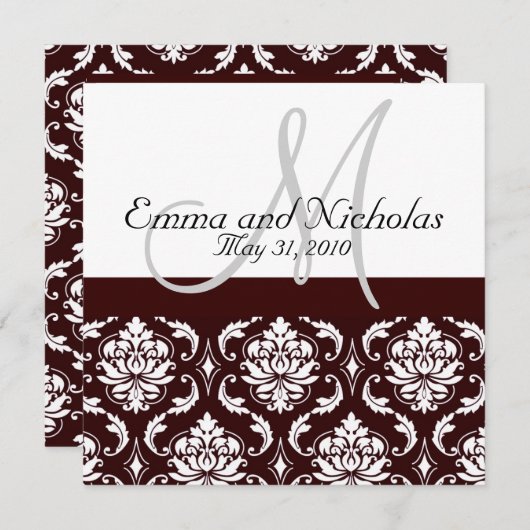Chocolate Damask Monogram Weddenschap Kaart (Voorkant / Achterkant)