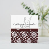 Chocolate Damask Monogram Weddenschap Kaart (Staand voorkant)