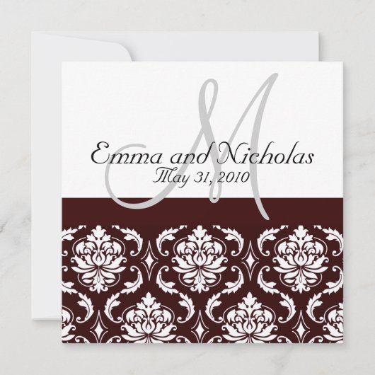 Chocolate Damask Monogram Weddenschap Kaart (Voorkant)