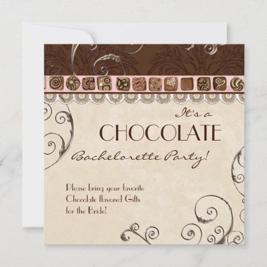 Chocolate Damask Swirl Batchelorette Party Invite Kaart (Voorkant)