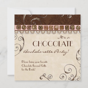 Chocolate Damask Swirl Batchelorette Party Invite Kaart