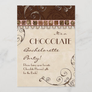 Chocolate Damask Swirl Batchelorette Party Invite Kaart