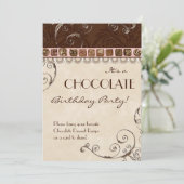 Chocolate Damask Swirl Birthday Party Invitation Kaart (Staand voorkant)