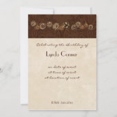 Chocolate Damask Swirl Birthday Party Invitation Kaart (Achterkant)