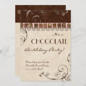 Chocolate Damask Swirl Birthday Party Invitation Kaart (Voorkant / Achterkant)
