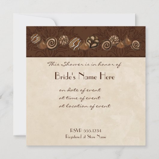 Chocolate Damask Swirl Bridal Shower Invitation Kaart (Achterkant)