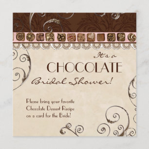 Chocolate Damask Swirl Bridal Shower Invitation Kaart
