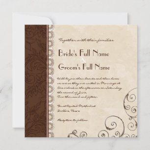 Chocolate Damask Swirl Bridal Shower Invitation Kaart
