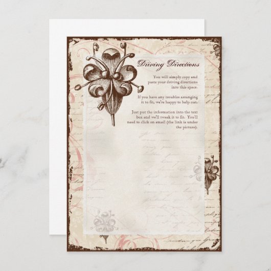 Chocolate Damask Swirl Driving Directions Hotel Informatiekaartje (Voorkant / Achterkant)