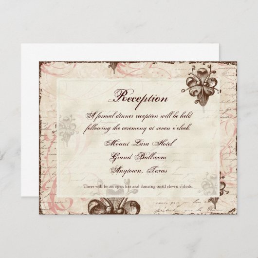Chocolate Damask Swirl Wedding Response RSVP-kaart Informatiekaartje (Voorkant / Achterkant)
