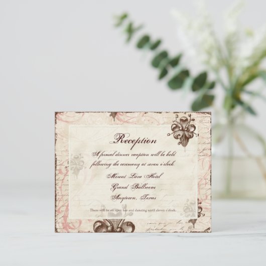 Chocolate Damask Swirl Wedding Response RSVP-kaart Informatiekaartje (Staand voorkant)