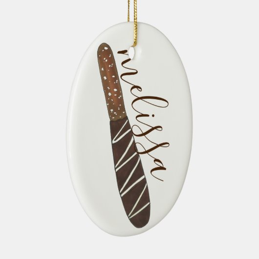 Chocolate Dipped Pretzel Rod Chocolatier Bakery Keramisch Ornament (Rechts)