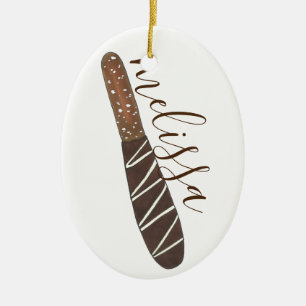 Chocolate Dipped Pretzel Rod Chocolatier Bakery Keramisch Ornament