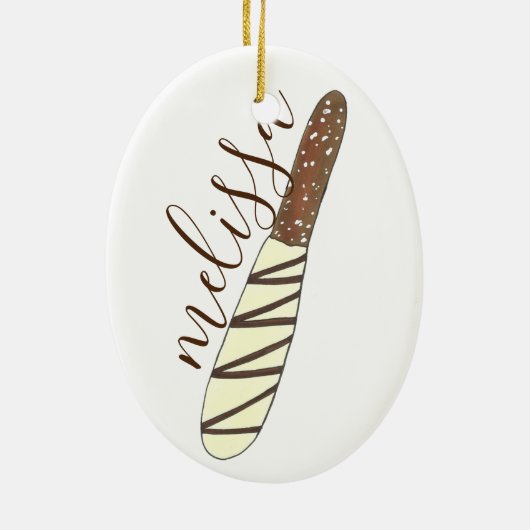Chocolate Dipped Pretzel Rod Chocolatier Bakery Keramisch Ornament (Achterkant)