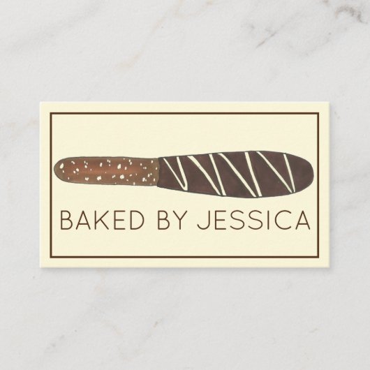 Chocolate Dipped Pretzel Rod Chocolatier Bakery Visitekaartje (Voorkant)